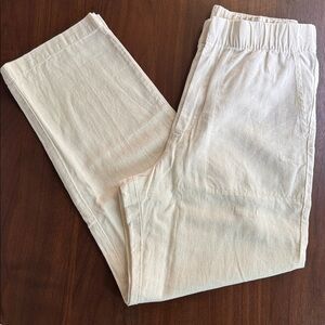 GAP CHINO LINEN Straight Leg Slacks Pockets Elastic TAN CREAM SAND S EUC 434554